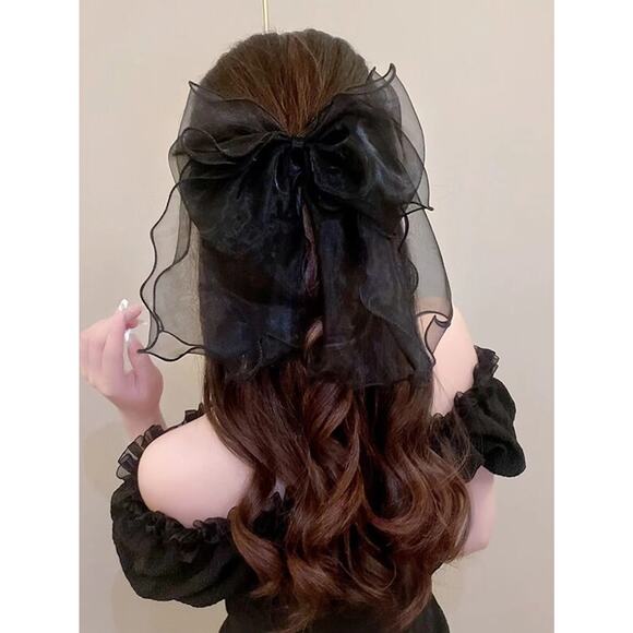 Black Chiffon Hair Bow Clips Imported from Japan - Picture 1 of 3